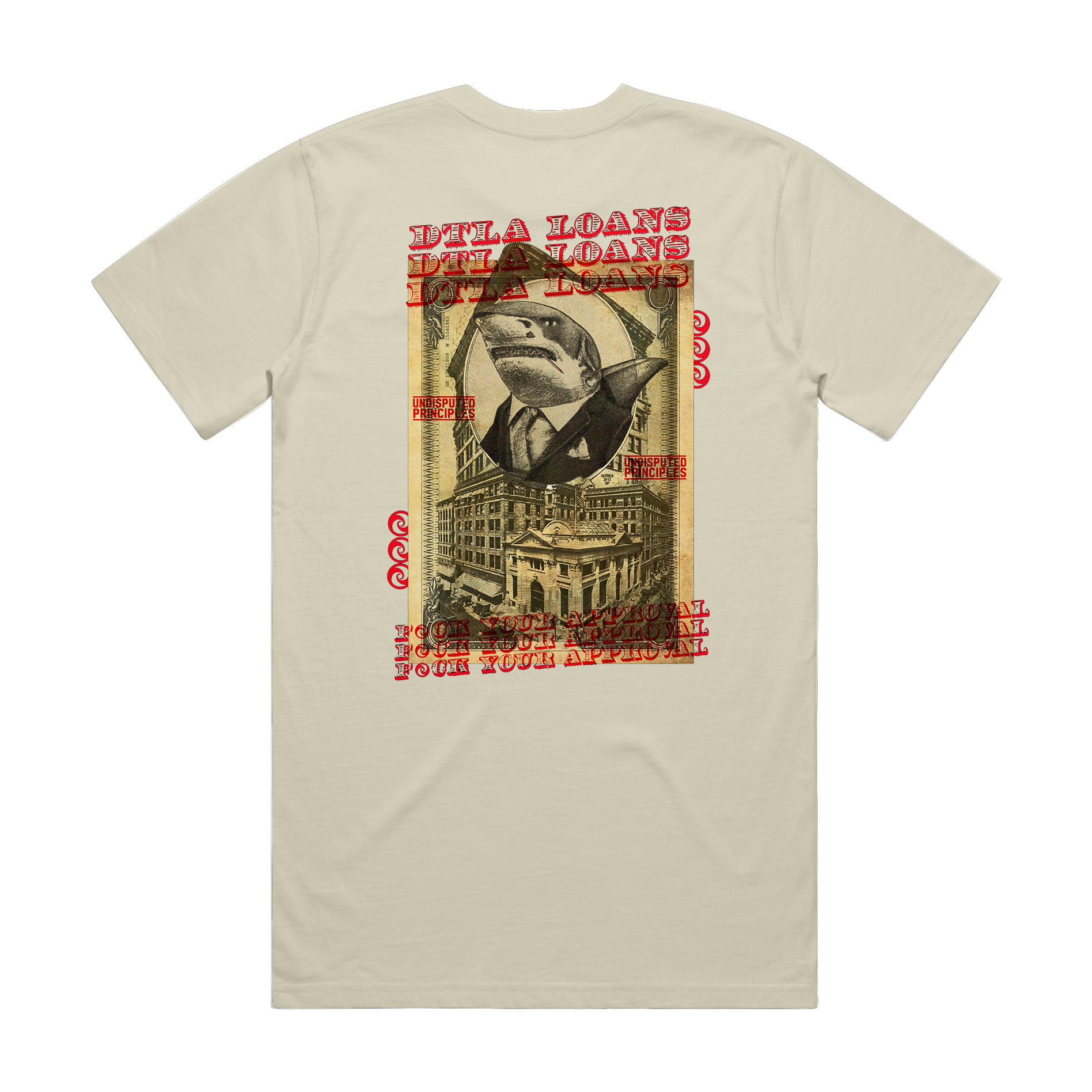 dtla aproval shark graphic short sleevbe tshirt in cream by undusputed principles