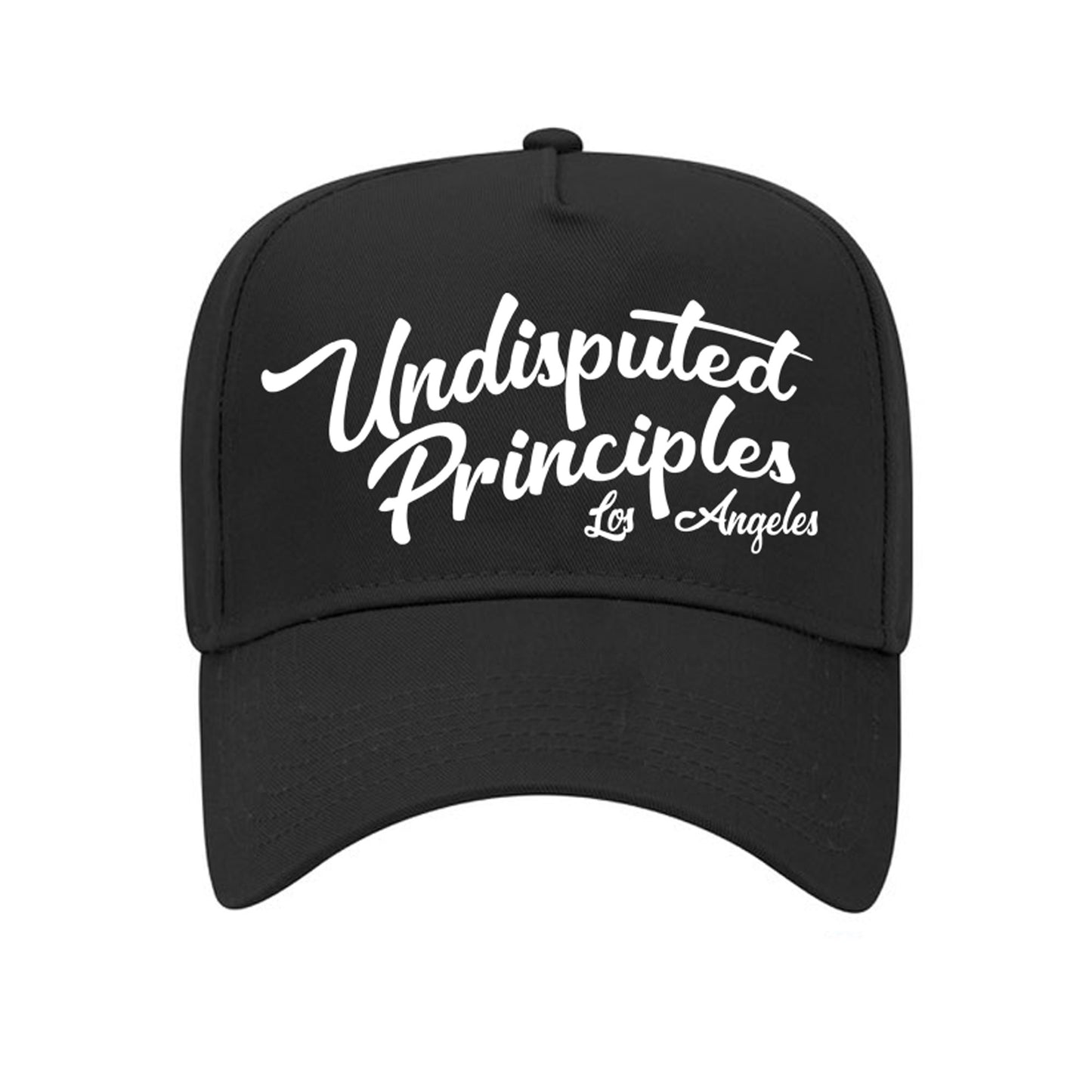 undisputed principles los angeles snapback hat in black with white text