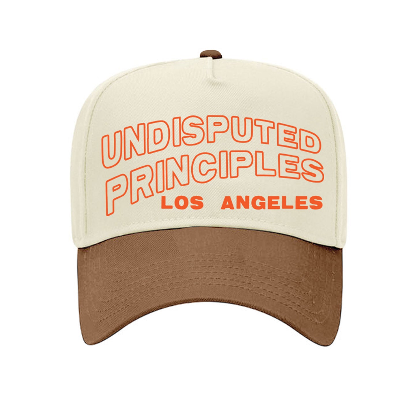 undisputed principles logo mid profile baseball cap in orange, cream and brown