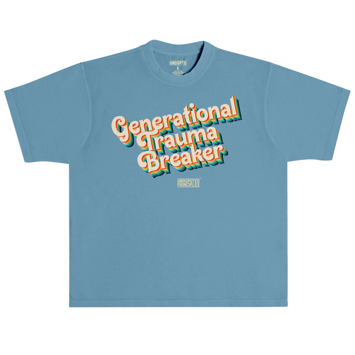 generational trauma breaker short sleeve oversize tshirt in blue by undisputed principles