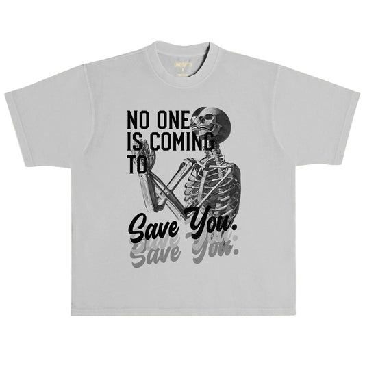 no one is coming to save you short sleeve graphic t shirt in grey by undisputed principles
