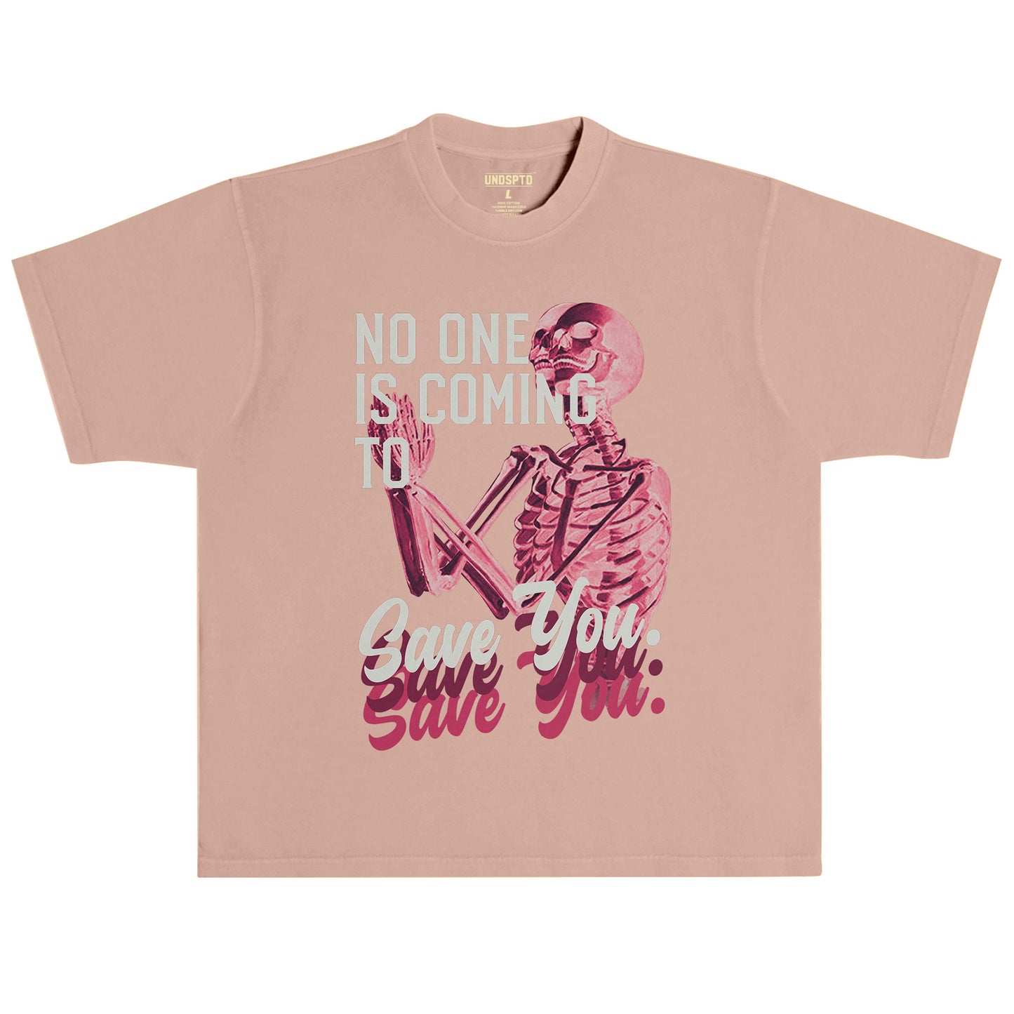 no one is coming to save you short sleeve graphic t shirt in salmon pink by undisputed principles